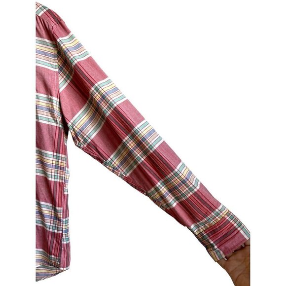 J. Crew Slim Size Large Red Green Plaid Button Down Collared Shirt 100% Cotton - Picture 2 of 6
